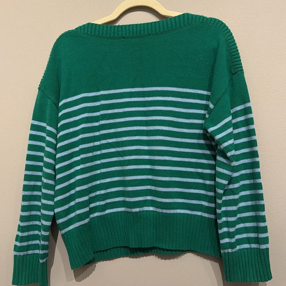 LOFT Green and Light Blue Striped Women's Sweater - Picture 2 of 4